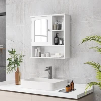 kleankin Armario de Baño con Espejo de Gran Almacenaje Armario Montado en la Pared con Estante Ajustable Interior y Estantes Abiertos 60x18x63 cm Blanco(m-2)