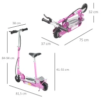 HOMCOM Trottinette électrique 120 W pliable pour enfant de 7 à 12 ans hauteur guidon et selle réglable 10 Km/h max. rose(m-3)