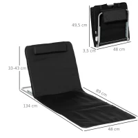 Outsunny Strandliege Sonnenliege Gartenliege, klappbar, verstellbare Rücklehne, Seitentasche, 48 cm x 134 cm x 33-43 cm, Schwarz(m-3)