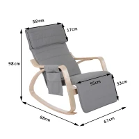 HOMCOM Fauteuil à bascule luxe confort et relaxation repose-pied réglable déhoussable 66 x 90 x 92,5 cm bois massif gris clair(m-3)