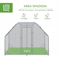 PawHut Recinto per Galline con telo di copertura per 4-6 polli in acciaio, 280x190x195 cm(m-4)