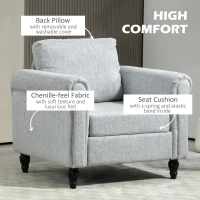 HOMCOM Vintage Accent Chair, Upholstered Occasional Chair with Back Pillow, Rolled Arms, Rubber Wood Legs, Light Grey(m-5)