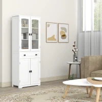 HOMCOM Credenza da Cucina Alta con 2 Armadietti e Cassetto, Ante a Vetri e Ripiani Regolabili, 60x30x160cm, Bianco(m-7)