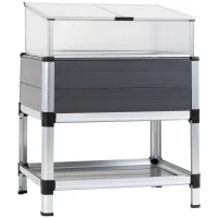 Outsunny Fioriera Rialzata con Mini Serra in Policarbonato e Mensola Inferiore in Alluminio e PVC, Grigio(m-1)