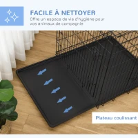 PawHut Cage caisse de transport pliante pour chien en acier 2 portes verrouillables 106L x 68l x 76H cm noir(m-6)