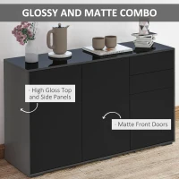 HOMCOM High Gloss Side Cabinet, Push-Open Design with 2 Drawers and 2 Cabinets for Living Room, 74H x 117W x 36Dcm, Black(m-7)