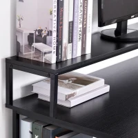 HOMCOM Mesa para Computadora Escritorio de Oficina Estudio con 3 Estantes Tabla Superior Patas con Almohadillas Ajustables Antideslizantes Marco Metálico 140x60x93 cm Negro(m-9)