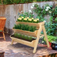 Outsunny 3 Tier Raised Beds for Garden, Wooden Planter Boxes with Clapboard and Hooks, 142L, 120 x 68 x 80cm(m-2)