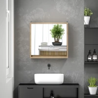 HOMCOM Armario de Baño con Espejo con 2 Puertas y Balda Ajustable Mueble Colgante de Estilo Moderno 48x14,5x45cm Natural(m-5)