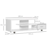 HOMCOM Meuble TV design contemporain 1 tiroir et 3 étagères pour télévision 45 pouces - dim. 135I x 35P x 41,7H cm - blanc(m-3)