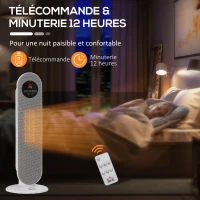 HOMCOM Chauffage d'appoint Radiateur soufflant Radiateur céramique oscillant 15-40°C avec Télécommande 1300/2000W, 21 x 21 x 63,5 cm(m-8)