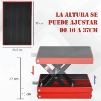DURHAND Plataforma Elevadora de Tijera Carga 500 kg Altura Ajustable 10-37 cm Soporte para Motocicletas Soporte de Moto para Aparcar o Reparar Taller Garaje 41,5x23,5x10-37 cm Negro y Rojo(m-5)