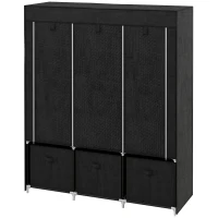 HOMCOM Stoffschrank aus Vlies, Faltschrank, inkl. 3 Schubladen, 125 cm x 43 cm x 162,5 cm, Schwarz(m-1)