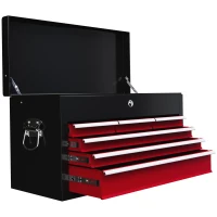 HOMCOM Werkzeugkiste, abschließbar, 3 Schubladen, Stahlgehäuse, 60x26x34cm, Rot+Schwarz(m-1)