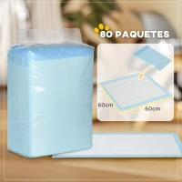 PawHut Empapadores para Perros 80 Unidad 60x60 cm Diseño de 6 Capas con Superficie de Secado Rápido a Prueba de Fugas Azul(m-5)