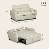 HOMCOM 2-Sitzer Sofa mit Bettfunktion, Verstellbarer Rückenlehne, Polstersofa, Samtoptik, für Wohnzimmer, Schlafzimmer, Beige(m-3)