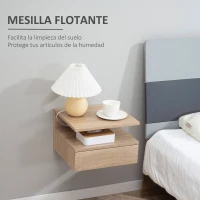 HOMCOM Set de 2 Mesitas de Noche Flotantes con 1 Cajón y Estante Abierto Diseño Moderno Montado en la Pared 35x32x22,5 cm Roble(m-4)