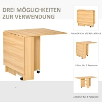 HOMCOM Klapptisch Esszimmertisch Beistelltisch mobiler Tisch klappbarer Küchentisch Schreibtisch Beistelltisch Ablagefläche mit Rollen Natur 140 x 80 x 74 cm(m-4)