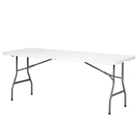 Outsunny Folding Garden Table, 180 x 75cm Rectangular HDPE Outdoor Picnic Table for 6, Metal Frame for Patio, Park, White(m-11)