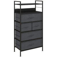 HOMCOM Commode meuble de rangement 5 tiroirs en tissu amovibles et 2 étagères structure acier dim. 58L x 30l x 120H cm noir(m-10)