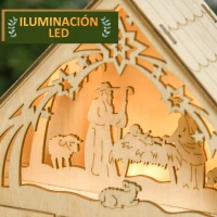 HOMCOM Calendario de Adviento de Madera con Luces Calendario de Navidad con 24 Cajas de Cuenta Regresiva 26,6x6x30 cm Natural(m-4)