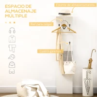HOMCOM Perchero de Pared con 4 Ganchos y Estante con Barra de Aluminio para Entrada Pasillo 50x23,5x160 cm Blanco(m-5)