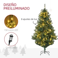 HOMCOM Árbol de Navidad Artificial de 1,8m 650 Ramas con 150 Luces LED y 100 Decoraciones Incluidas Ø106x180 cm Verde(m-5)