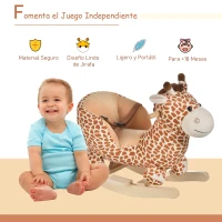 HOMCOM Caballito Balancín Infantil en Forma de Jirafa de Felpa para Bebés 18-36 Meses con Sonido y Cinturón 60x33x45 cm Marrón(m-4)