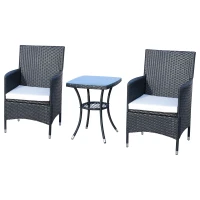 Outsunny Balkonmöbel Set für 2 Personen Sitzgruppe Rattan Gartenset Polyrattan Schwarz(m-1)