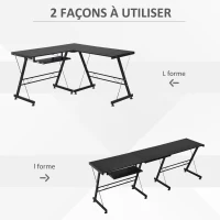 HOMCOM Bureau d'angle Bureau Informatique Design Moderne métal MDF Imitation veinage Bois Noir(m-5)