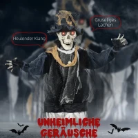 HOMCOM Halloween-Geist, Halloween-Dekoration, Soundfunktion, mit Bewegungssensor und LED-Lichtern, 101 cm x 64 cm x 178 cm(m-4)