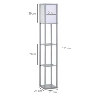 HOMCOM 3-Tier Floor Lamp, Floor Light with Storage Shelf, Reading Standing Lamp with Acrylic Shade for Living Room, Bedroom, Kitchen, Dining Room, Office, Dorm, 160cm, Grey(m-3)