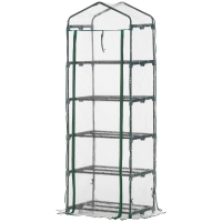 Outsunny Foliengewächshaus Mini-Gewächshaus mit 5 Regale für Blumen oder Gemüse Aufzucht Treibhaus Transparent+Grün Stahl Kunststoff 69 x 49 x 193 cm