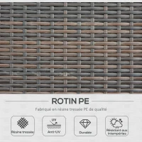 Outsunny Bain de soleil transat 2 places - grand confort - dossier inclinable multi-positions - matelas fournis crème - résine tressée 4 fils marron(m-4)