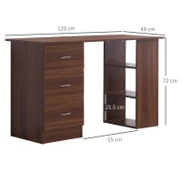 HOMCOM Computer Desk, Writing Table, PC Workstation with 3 Storage Shelves and Drawers, Silver Handle, for Home Office, Walnut(m-3)