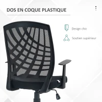 HOMCOM Fauteuil de bureau avec accoudoirs hauteur réglable pivotante 360 ° roulettes revêtement maille, noir(m-5)