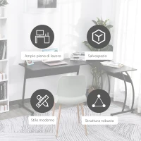 HOMCOM Scrivania Gaming Angolare in Legno e Metallo, per Casa Ufficio o Studio, Salvaspazio, 112.5 x 152 x 74cm, Nera(m-7)