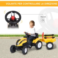 HOMCOM Trattore a Pedali con Rimorchio per Bambini, Giallo e Nero, 123x42x51cm(m-4)