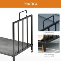 Outsunny Portalegna per Camino 25kg max per Interno ed Esterno con 2 Maniglie, in Metallo, 44.5x33x46.5 cm, Nero(m-5)