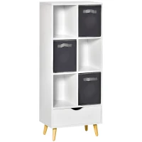 HOMCOM Modern Bookcase with 6 Cubes and Bottom Drawer, Bookshelf, Free Standing Display Cabinet, Storage Unit for Home, Office, Living Room, Study, White(m-1)