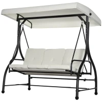 Outsunny 3 Seater Canopy Swing Chair, 2 in 1 Garden Swing Seat Bed, with Adjustable Canopy and Metal Frame, Cream White(m-11)