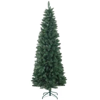 HOMCOM Árbol de Navidad Tipo Lápiz 210 cm con Base Plegable y 687 Ramas para Dormitorio Oficina Verde(m-10)