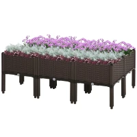 Outsunny Set of 6 26L Garden Raised Bed Elevated Patio Flower Plant Planter Box PP Vegetables Planting Container, Brown(m-11)