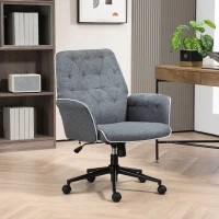 HOMCOM Linen Computer Chair with Armrest, Modern Swivel Chair with Adjustable Height, Dark Grey(m-2)