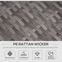 Outsunny 3 Pcs Garden Sofa PE Rattan Set w/ 2 Seats Square Glass Top Coffee Table Thick Cushions Solid Legs Metal Frame Patio Outdoor Balcony Patio L Corner Shape - Grey(m-4)