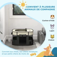 PawHut Parc enclos pliable pour chien chat petits animaux en tissu Oxford avec rangement 94 x 74 x 60 cm blanc crème et noir(m-4)