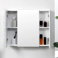 kleankin Mueble de Baño con Espejo Mueble de Pared para Baño con 3 Puertas y Estantes Internos Ajustables 70x15x60cm Blanco(m-9)