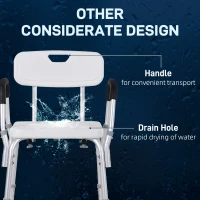 HOMCOM Chaise de Douche siège de Douche Ergonomique Hauteur réglable Pieds antidérapants Dossier accoudoirs Amovibles Charge Max. 136 Kg alu HDPE Blanc(m-8)