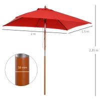 Outsunny Parasol de jardin extérieur Parasol rectangulaire inclinable bois polyester haute densité 2L x 1,5l x 2,3H m rouge(m-3)