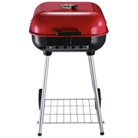 Outsunny Barbacoa de Carbón Picnic con Ruedas y Estante Parilla de Carbón Vegetal  BBQ Jardín Exterior Ahumador Parilla Acampada 48x52,5x79,5 cm(m-1)